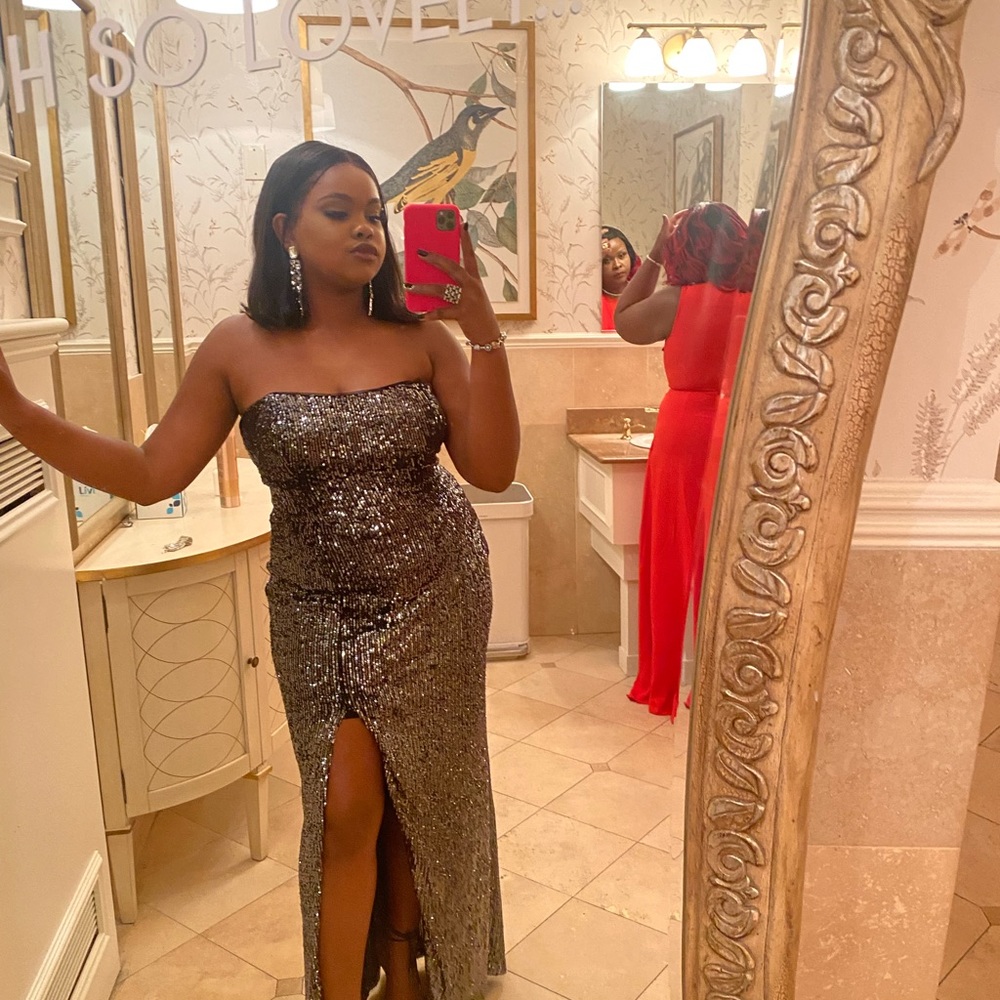 Avery G Strapless Sequin Gown